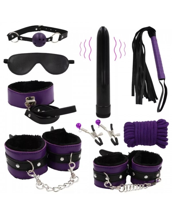 БДСМ набор 9 предметов с вибратором, чёрно-фиолетовый